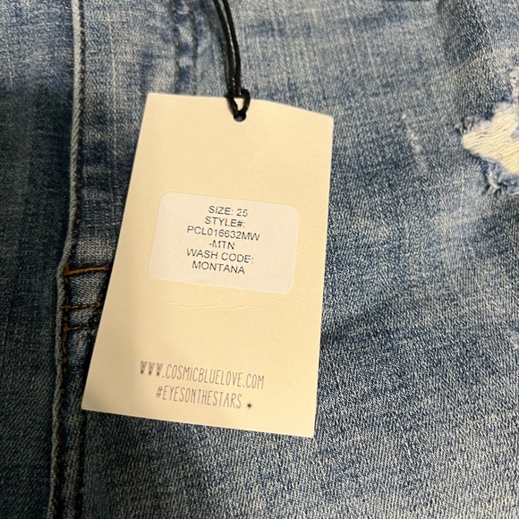Cosmic Blue Love Distressed Skinny Jeans NWT - Picture 3 of 3